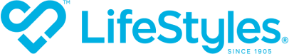LifeStyles condoms logo in blue with heart symbol and “Since 1905” tagline.