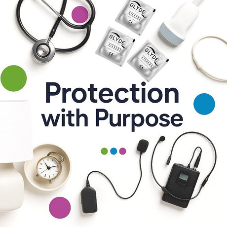 Glyde Non-lubricated condoms. Protection for medical ultrasound covers, performing arts use for protecting stage equipment and sexual intercourse, available at CondomSales.