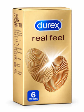 Durex Real Feel condoms 6 pack. Also suitable for medical ultrasound.