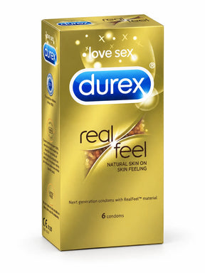 Durex Real Feel condoms 6 pack. Also suitable for medical ultrasound.