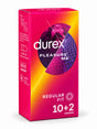 Durex Please Me condoms 10 pack with 2 condoms free. Dotted and ribbed for extra stimulation and available at CondomSales.