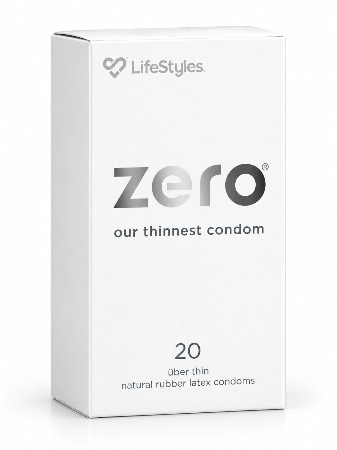Ansell Lifestyles Zero condoms 20 pack box image. Australia's thinnest condom.
