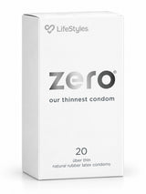 Ansell Lifestyles Zero condoms 20 pack box image. Australia's thinnest condom.