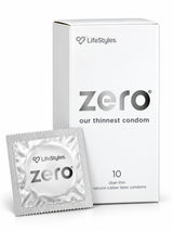 Lifestyles Zero condoms 10 pack with silver condom foil.