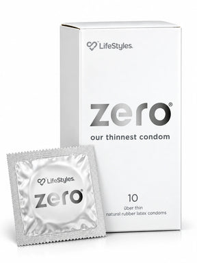 Lifestyles Zero condoms 10 pack with silver condom foil.