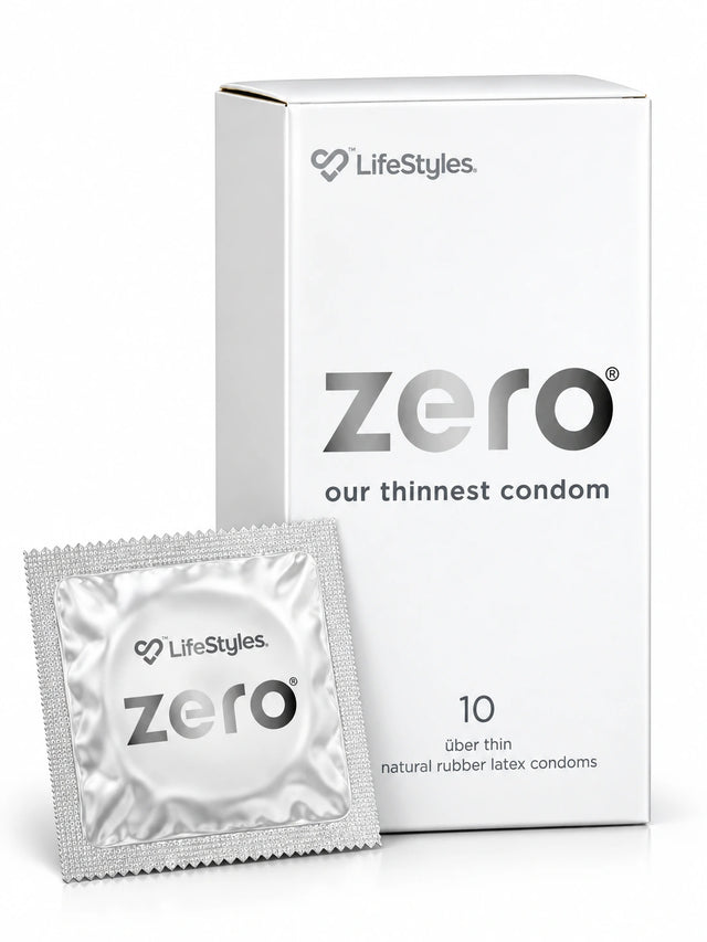 Lifestyles Zero condoms 10 pack with silver condom foil.