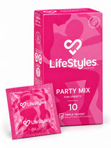 Lifestyles Party Mix Condoms 10 Pack displaying condom foil.