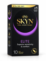 SKYN condoms Elite (non-latex) pack of 10 in purple and black box.