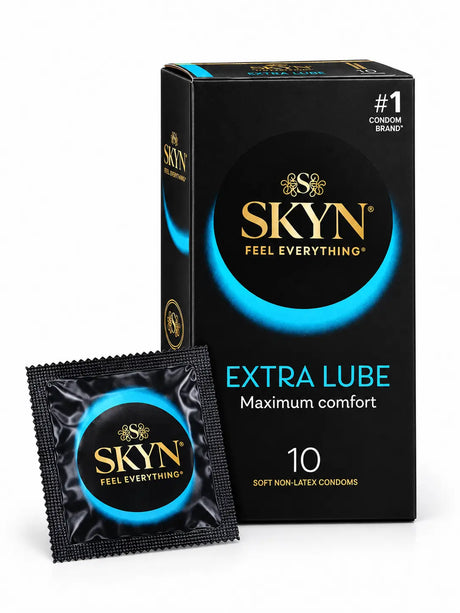 SKYN extra lubricated condoms box and sachet