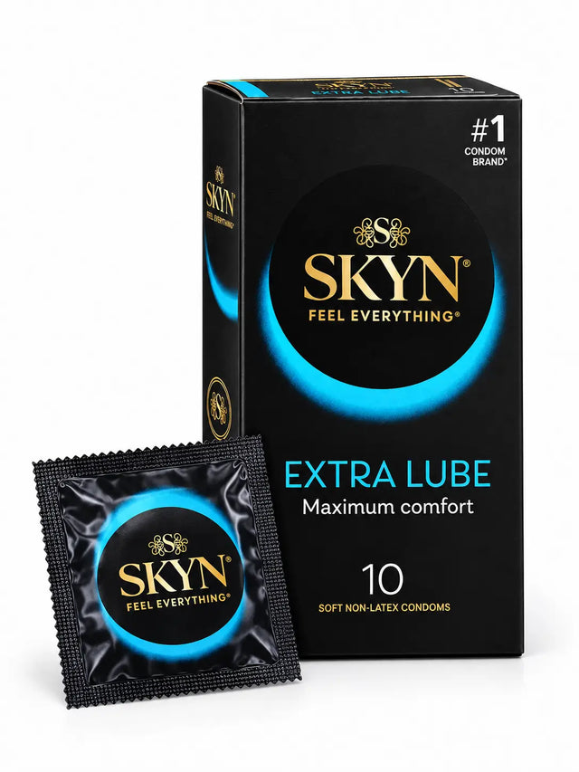 SKYN extra lubricated condoms box and sachet