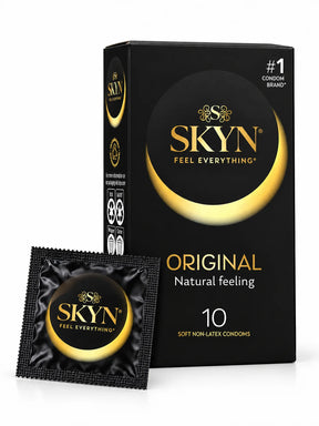 Box of SKYN Original condoms 10 pack with sachet