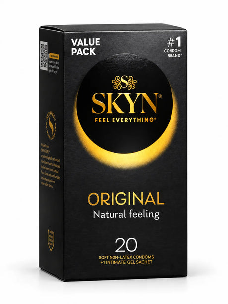 Box of 20 Skyn Original condoms.