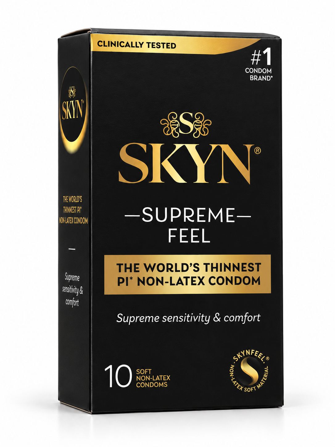 A box of SKYN Supreme Feel non-latex condoms in a box of 10.