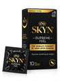 A box of SKYN Supreme Feel condoms 10 pack, latex-free with condom foil displayed.